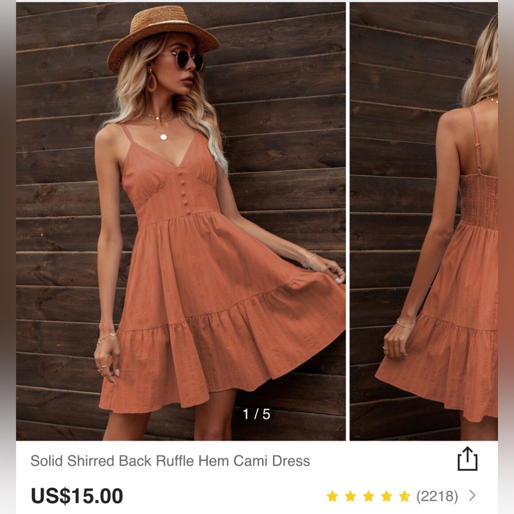Size 2 Solid Shirred Back Ruffle Hem Cami Dress